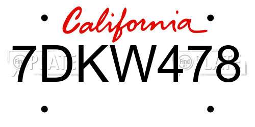 7DKW478 California License Plate