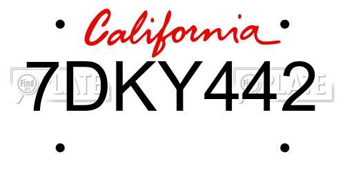 7DKY442 California License Plate