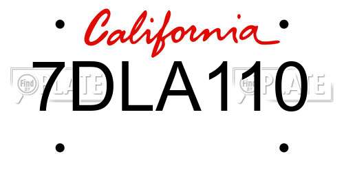 7DLA110 California License Plate