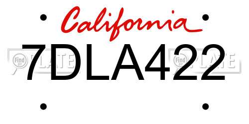 7DLA422 California License Plate