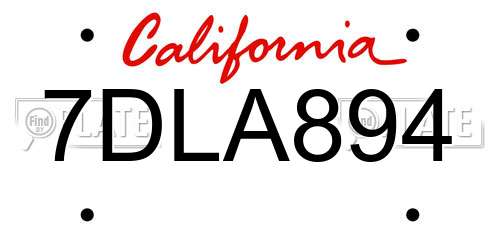 7DLA894 California License Plate