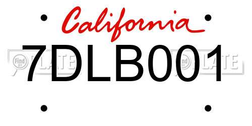 7DLB001 California License Plate