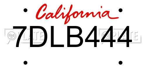 7DLB444 California License Plate