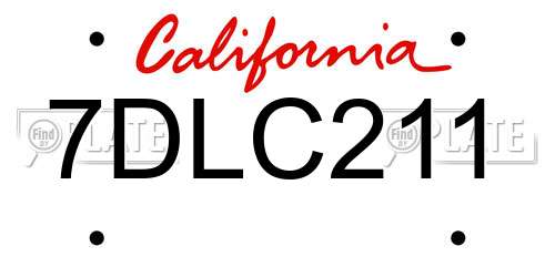 7DLC211 California License Plate