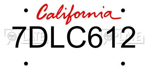 7DLC612 California License Plate