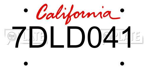 7DLD041 California License Plate