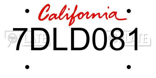 7DLD081 California License Plate