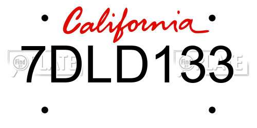 7DLD133 California License Plate