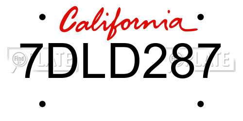 7DLD287 California License Plate