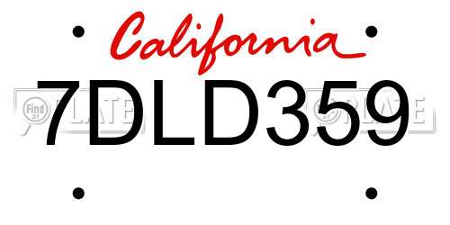 7DLD359 California License Plate
