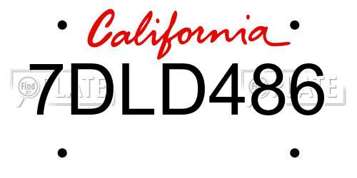 7DLD486 California License Plate