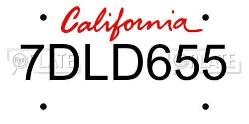 7DLD655 California License Plate
