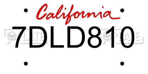 7DLD810 California License Plate