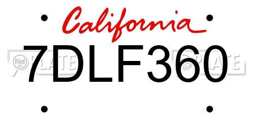 7DLF360 California License Plate