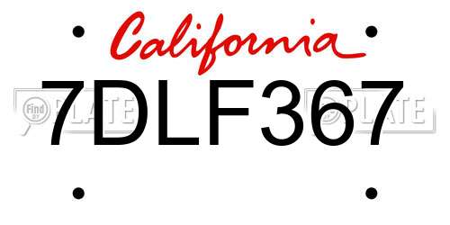 7DLF367 California License Plate