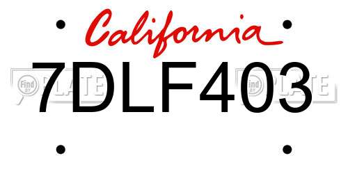 7DLF403 California License Plate