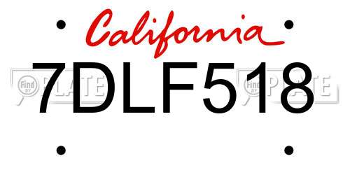 7DLF518 California License Plate
