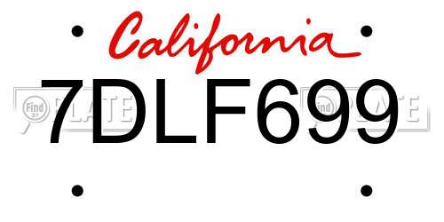 7DLF699 California License Plate