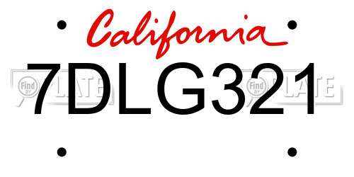 7DLG321 California License Plate