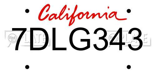 7DLG343 California License Plate