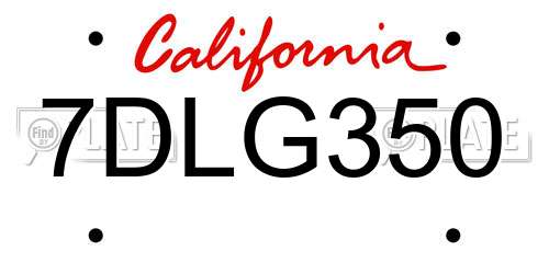 7DLG350 California License Plate