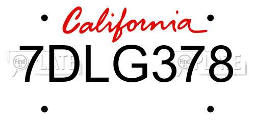 7DLG378 California License Plate