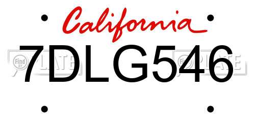 7DLG546 California License Plate