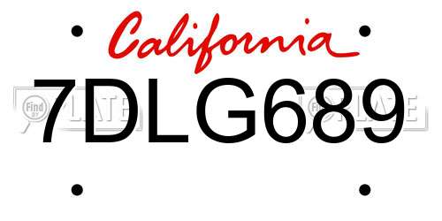 7DLG689 California License Plate