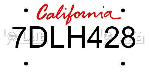 7DLH428 California License Plate