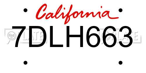 7DLH663 California License Plate