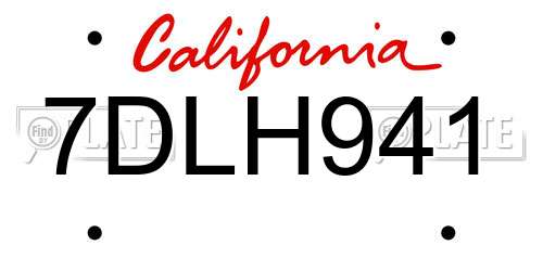 7DLH941 California License Plate