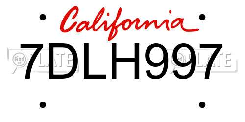 7DLH997 California License Plate