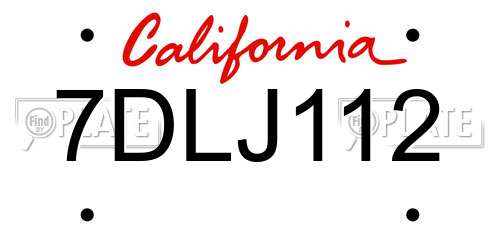 7DLJ112 California License Plate