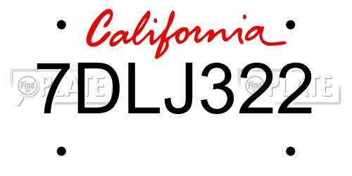 7DLJ322 California License Plate