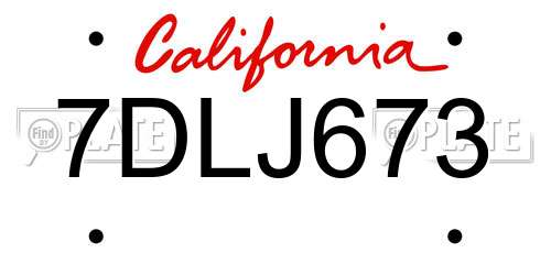 7DLJ673 California License Plate