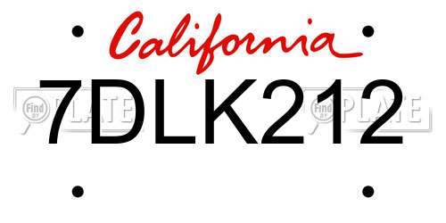 7DLK212 California License Plate