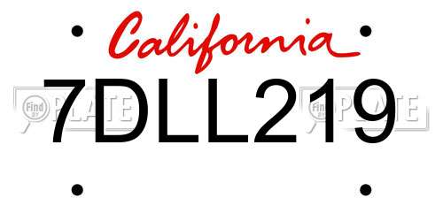7DLL219 California License Plate