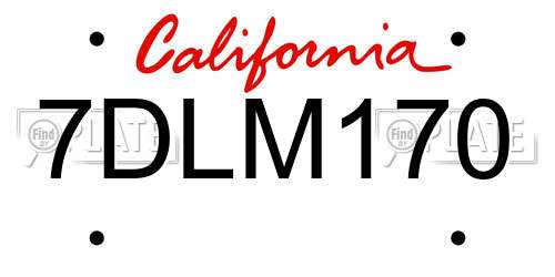7DLM170 California License Plate