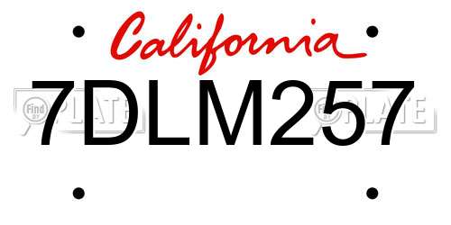 7DLM257 California License Plate