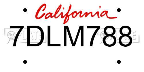7DLM788 California License Plate