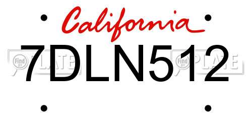 7DLN512 California License Plate