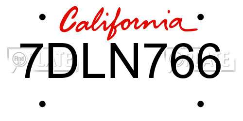 7DLN766 California License Plate