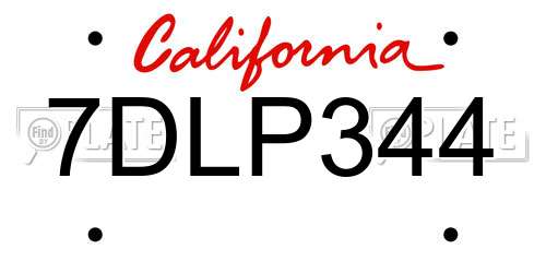 7DLP344 California License Plate