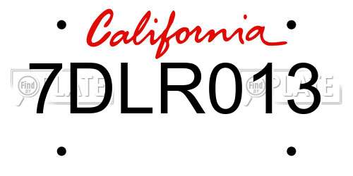7DLR013 California License Plate