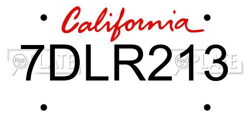 7DLR213 California License Plate