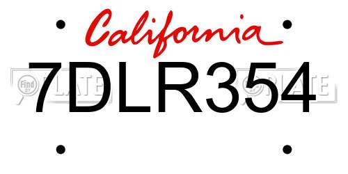7DLR354 California License Plate