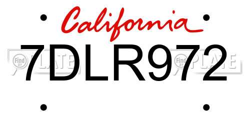 7DLR972 California License Plate