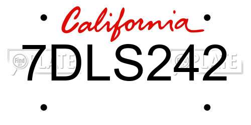 7DLS242 California License Plate