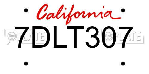 7DLT307 California License Plate