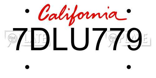 7DLU779 California License Plate
